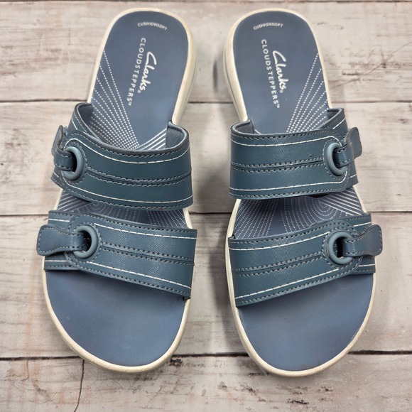 Clarks Shoes - Clarks Cloudsteppers Slide Sandals Womens 6M Blue Cushion Soft Adjustable Straps
